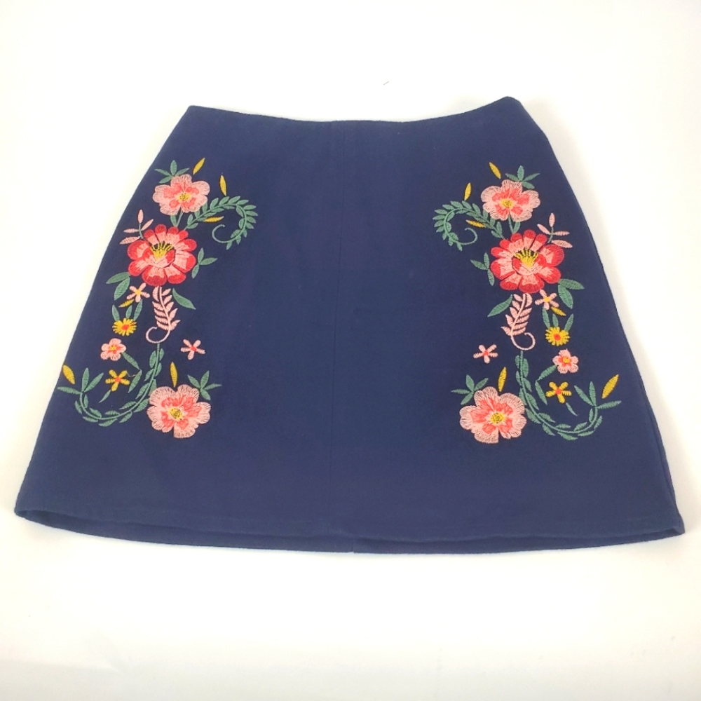 Denim Embroidered Skirt Dark blue